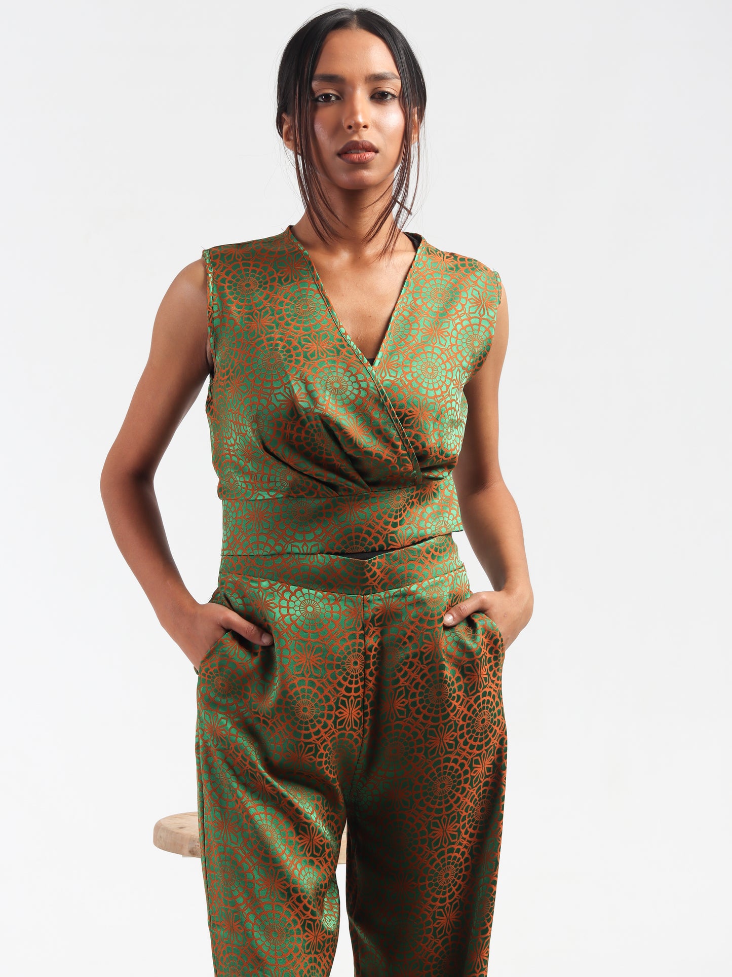 Moss Green & Orange Embossed Co-Ord