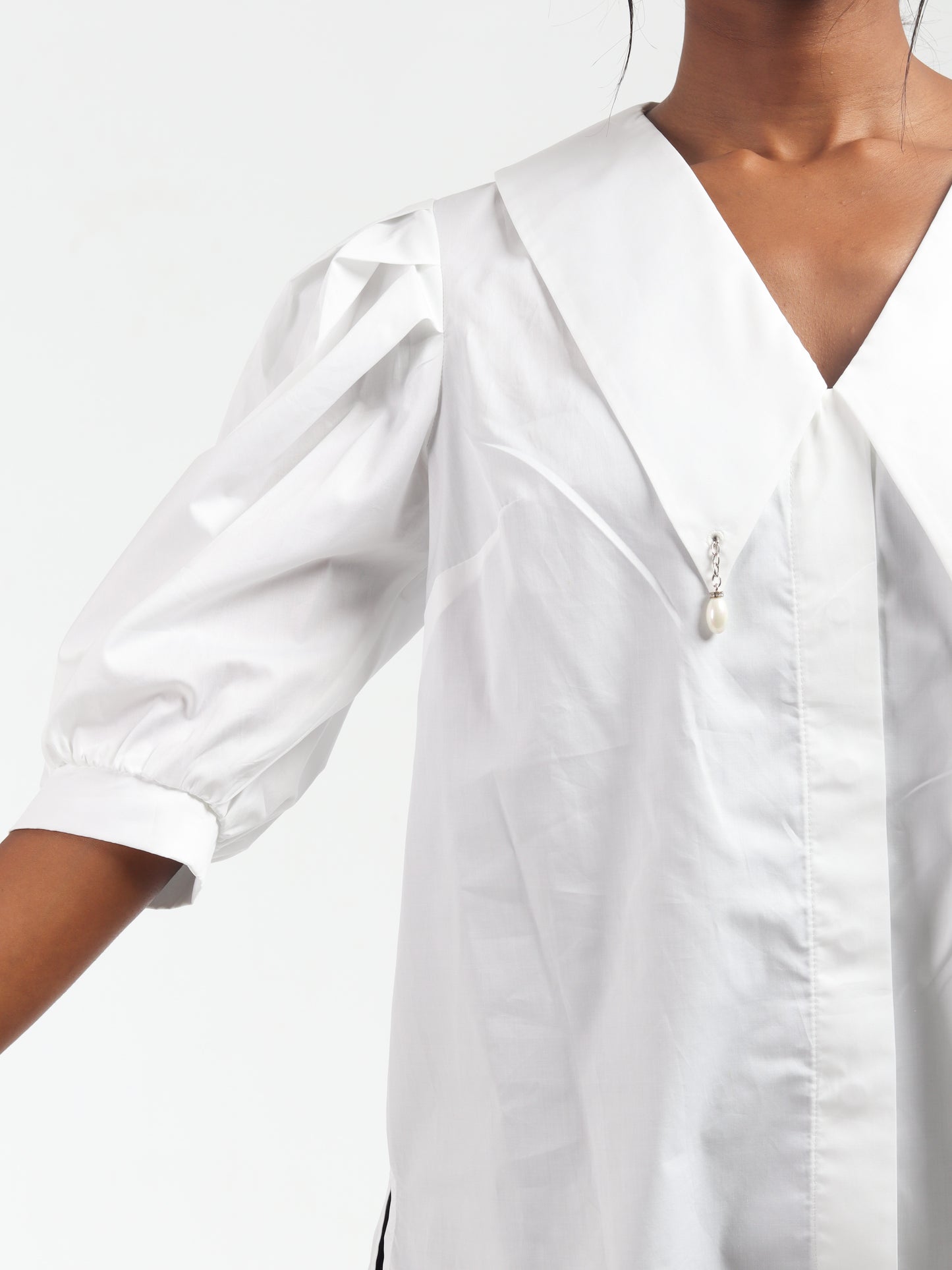 White V-Neck Collar Shirt