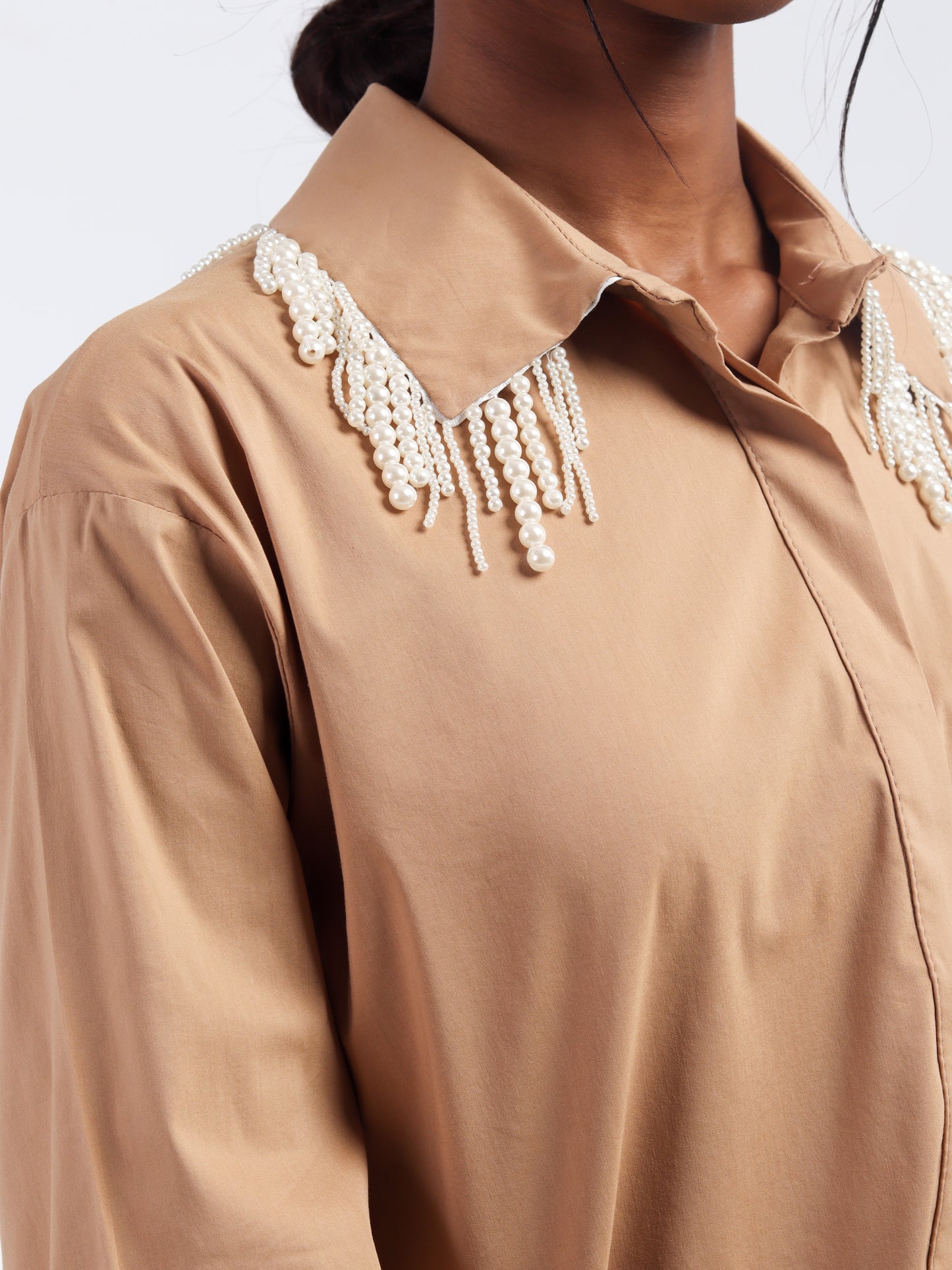 Mocha Collar Pearl Shirt