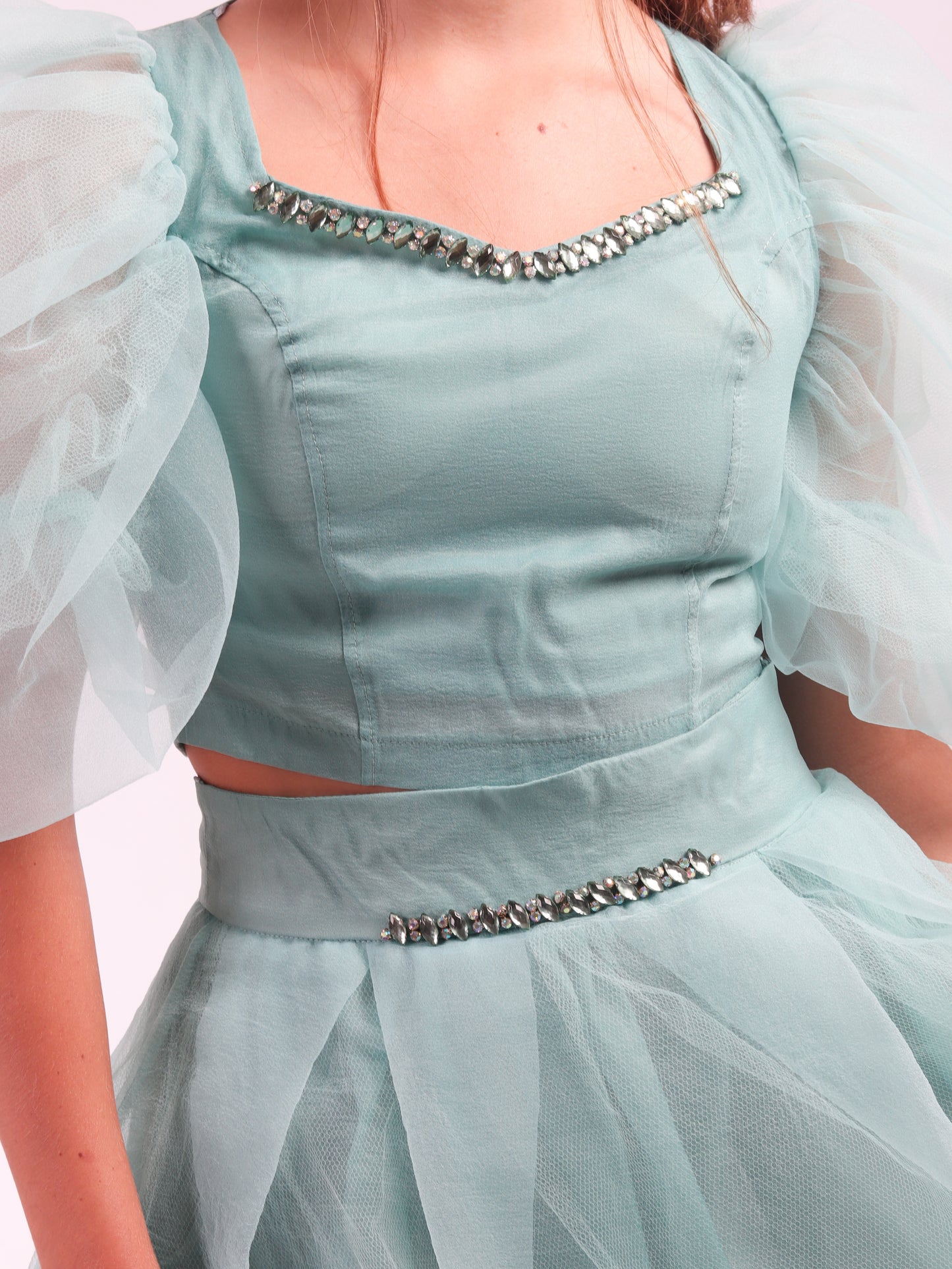 Fairy Blue Embellished Tulle Skirt & Blouse