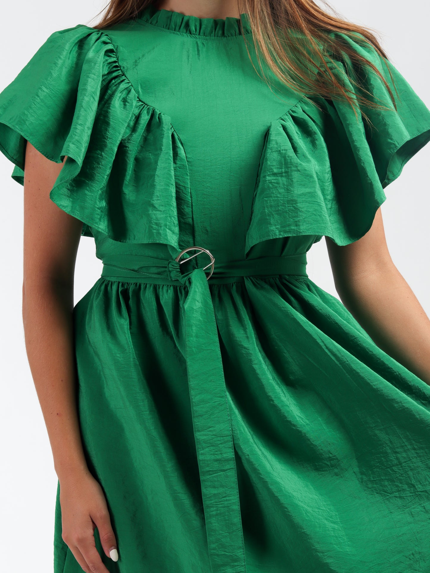 Cadmium Green Ruffles & Pleats Dress