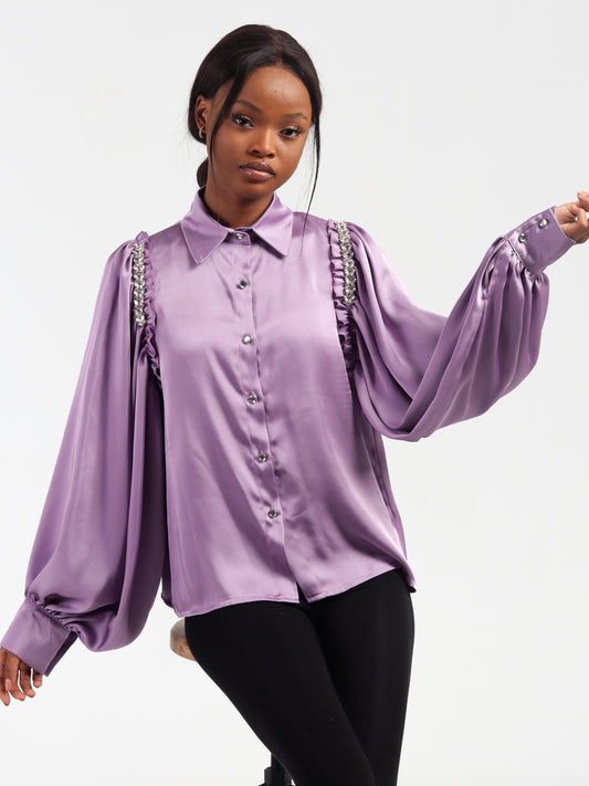 Periwinkle Embellished Silk Shirt