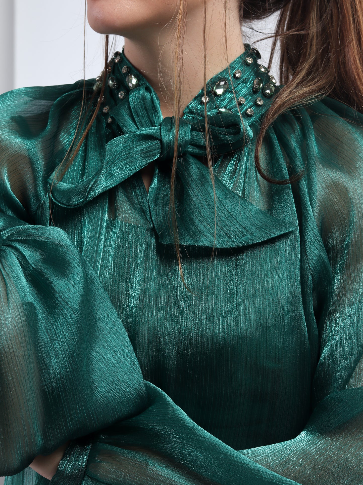 Evergreen Shimmer & Jewelled Blouse