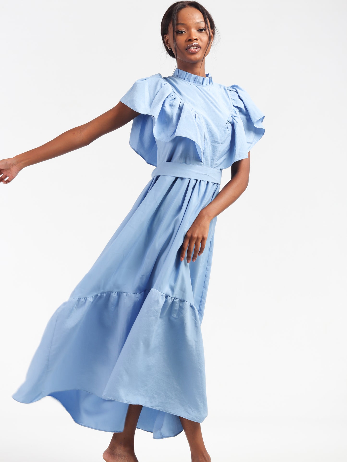 Sky Blue Ruffles & Pleats Dress