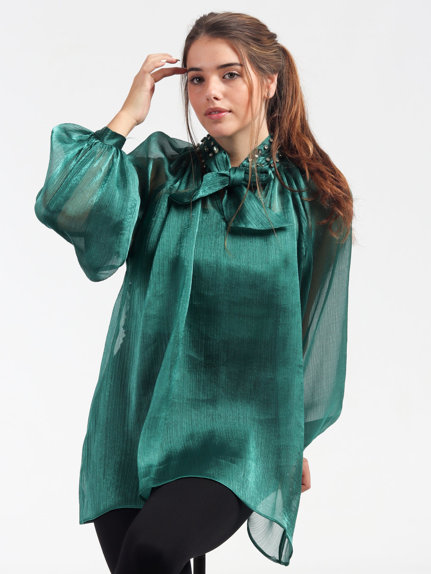 Evergreen Shimmer & Jewelled Blouse