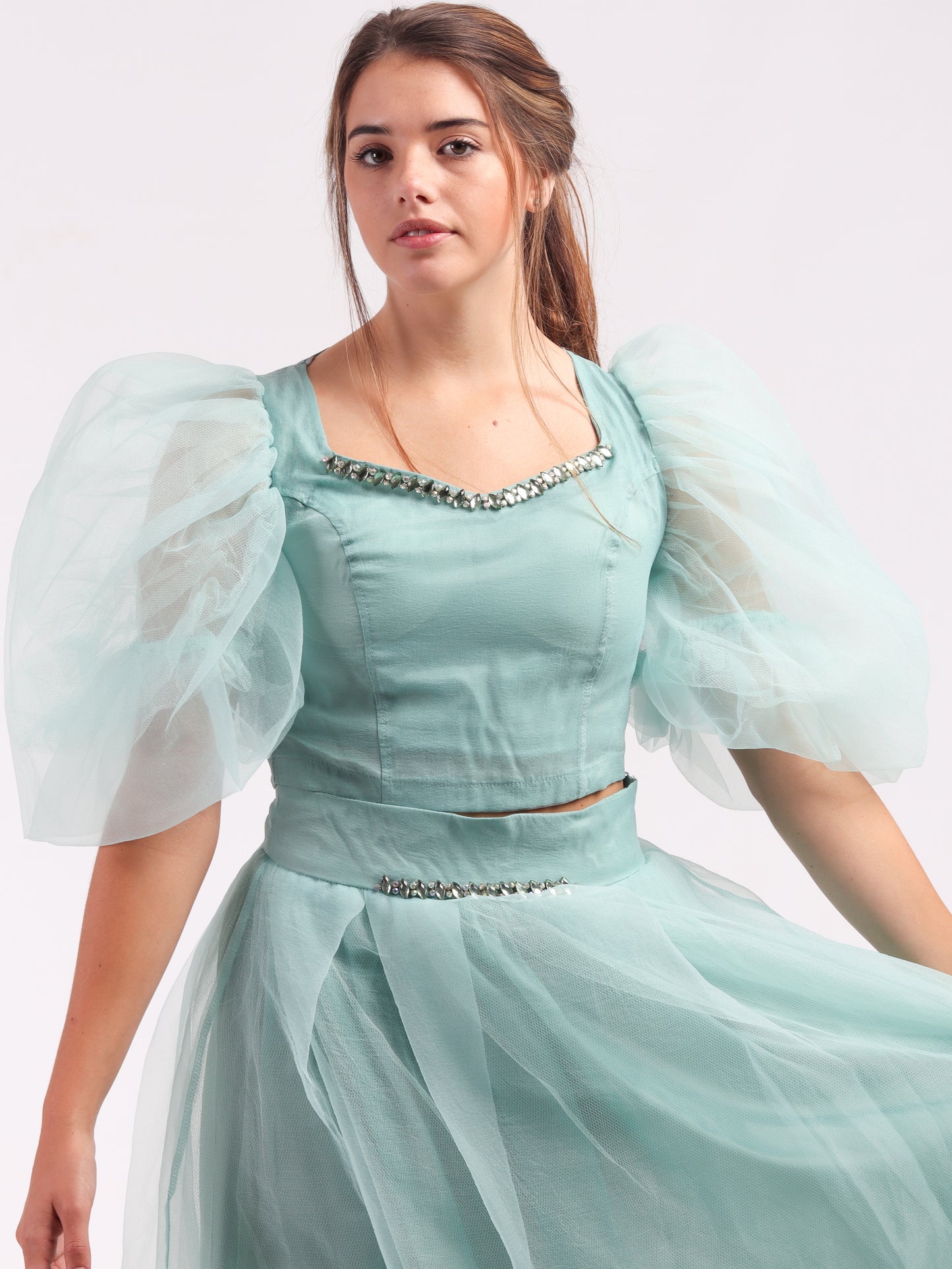 Fairy Blue Embellished Tulle Skirt & Blouse