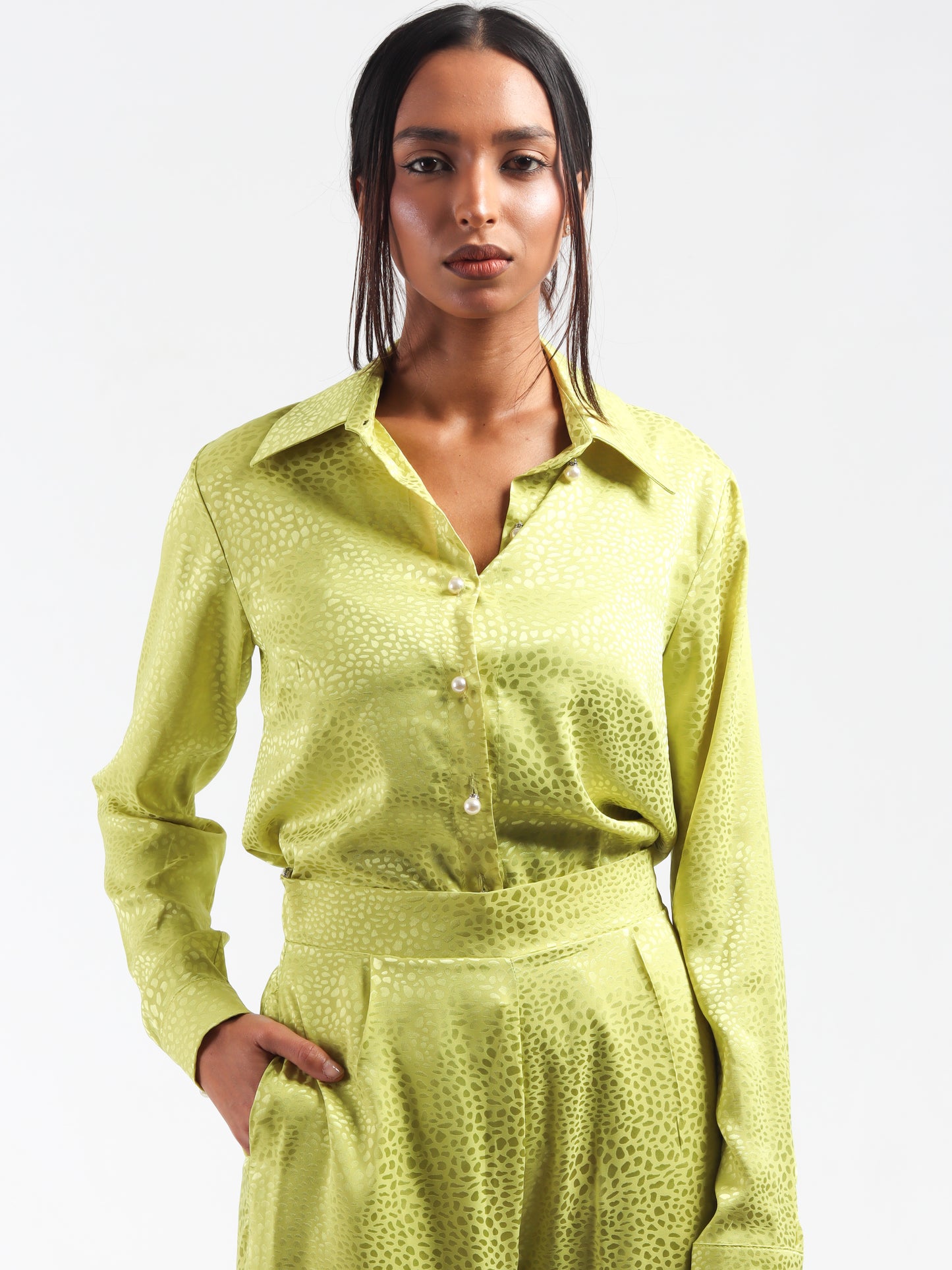 Lime Embossed Silk Co-Ord