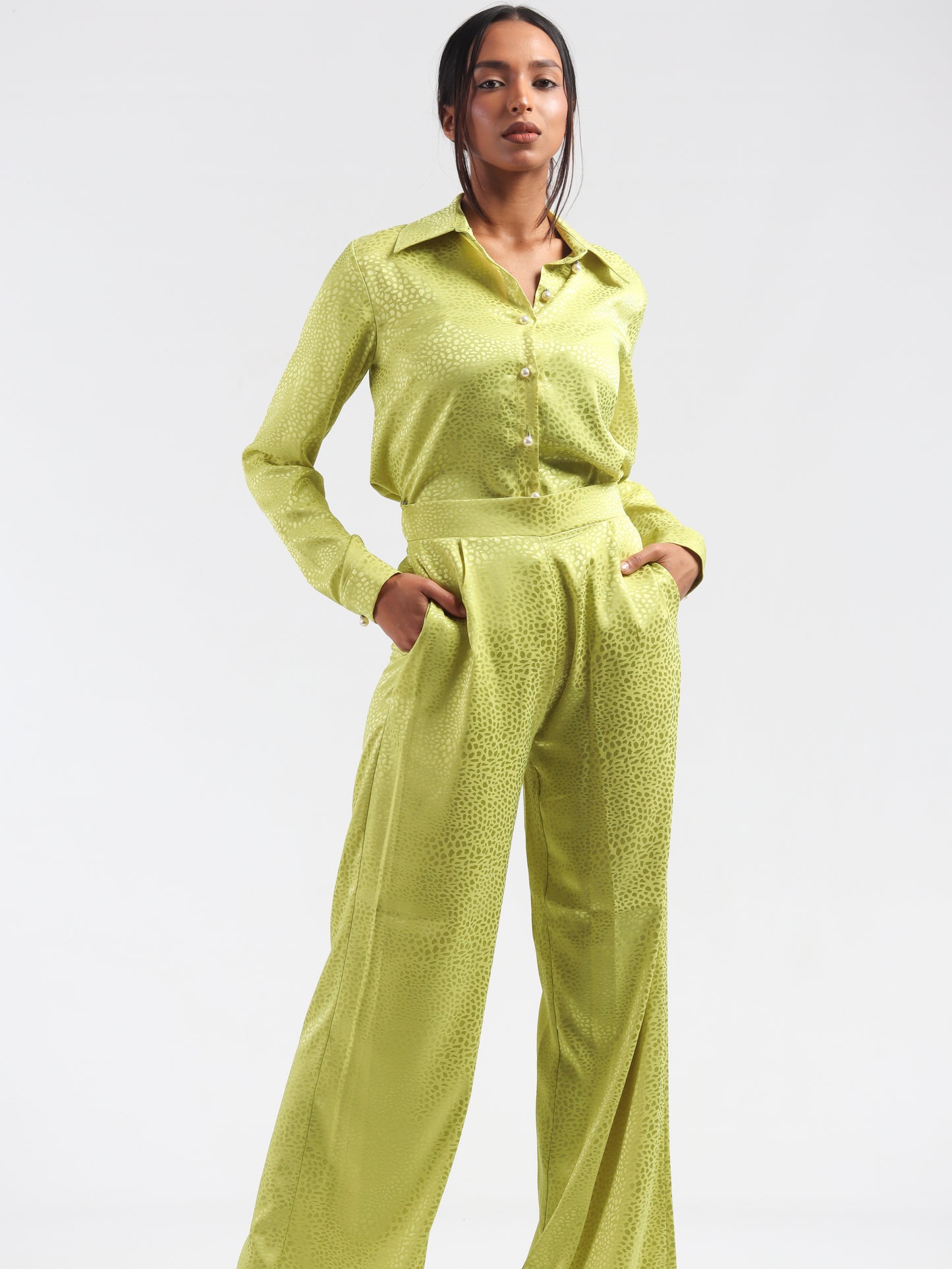 Lime Embossed Silk Co-Ord