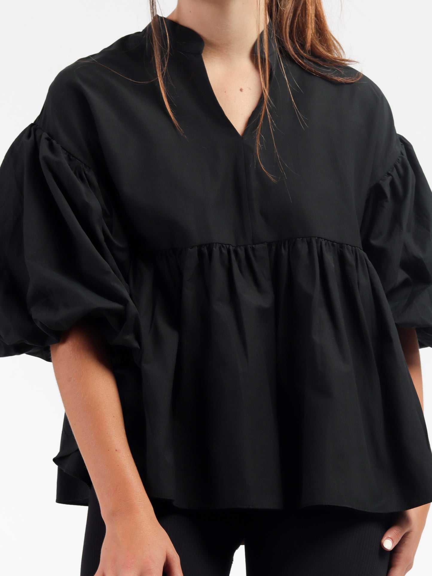 Black Balloon & Pleat Blouse